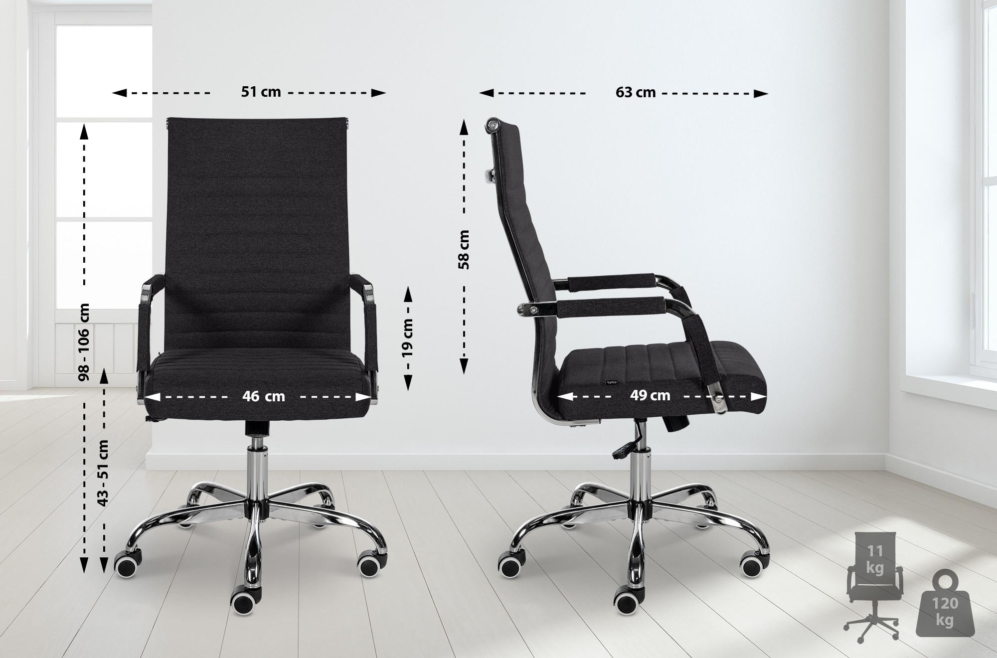 DREHSTUHL Stoff schwarz - Schwarz, Textil/Metall (51/98/63cm) - CLP