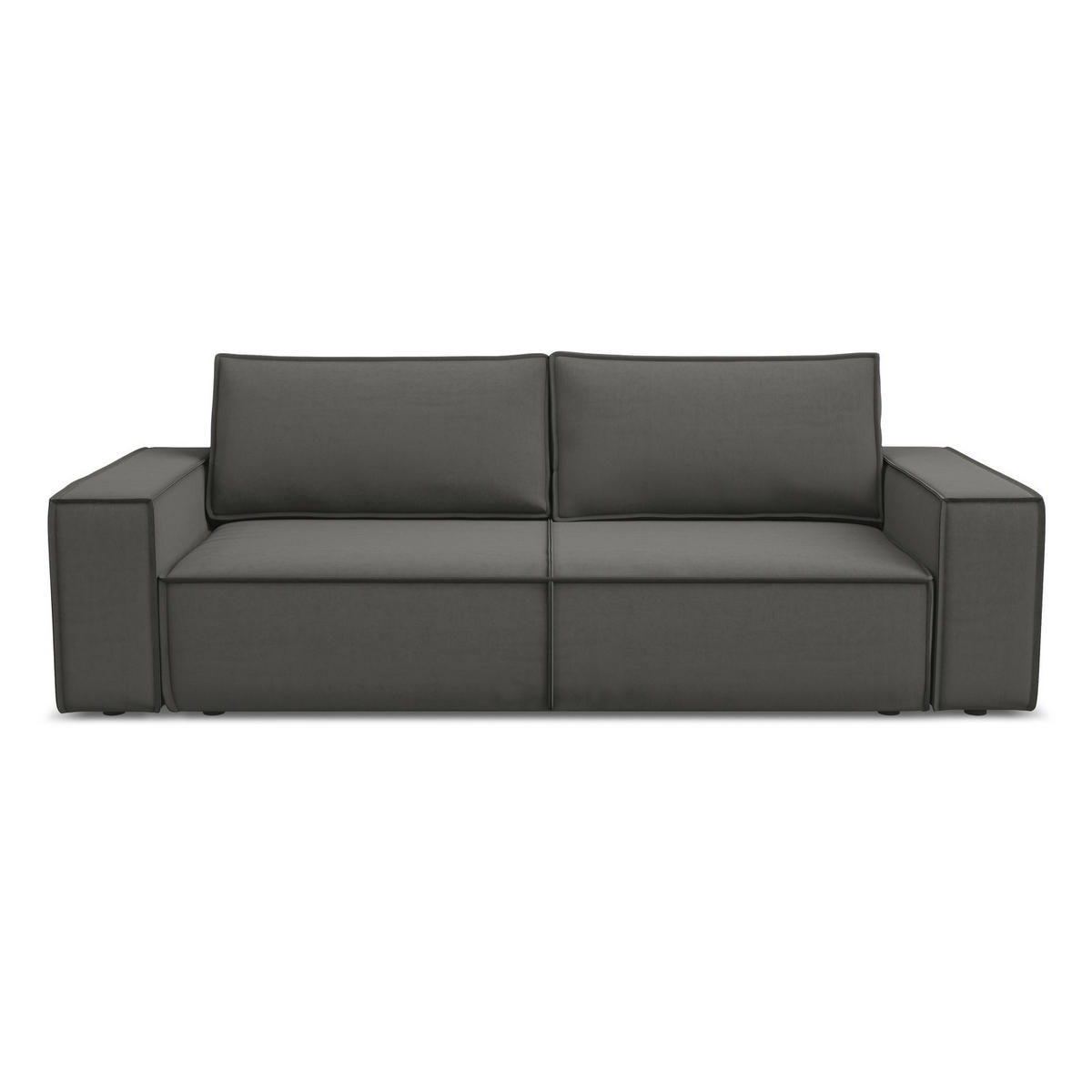 3-SITZER SOFA mit Schlaffunktion Samt Stoff Grau - Dunkelgrau/Schwarz, Kunststoff/Textil (255/85/105cm) - LaMiaSofa