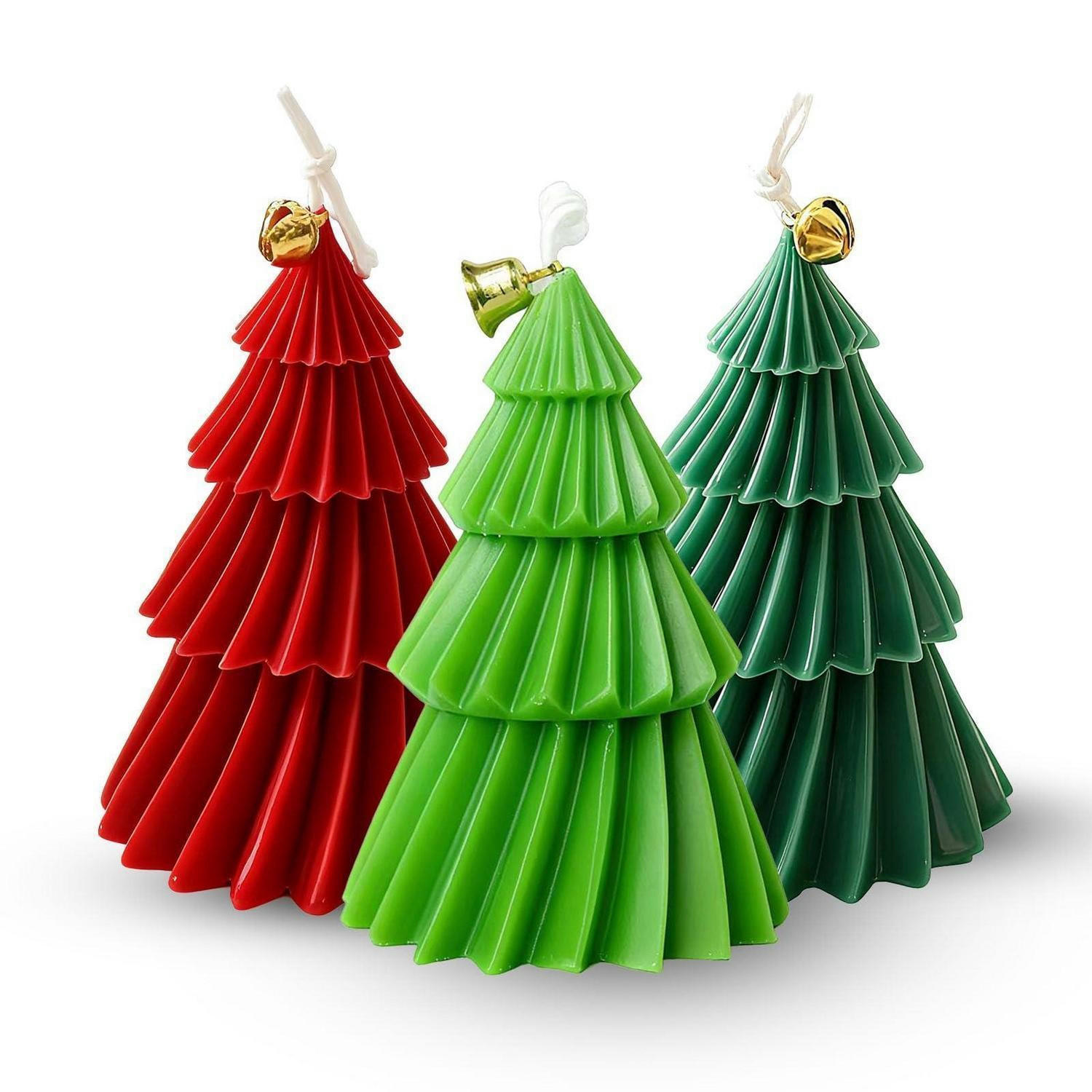 DUFTKERZEN 3-teiliges Set Weihnachtsbaum Rot-Grün - Multicolor, Paraffin (2cm)