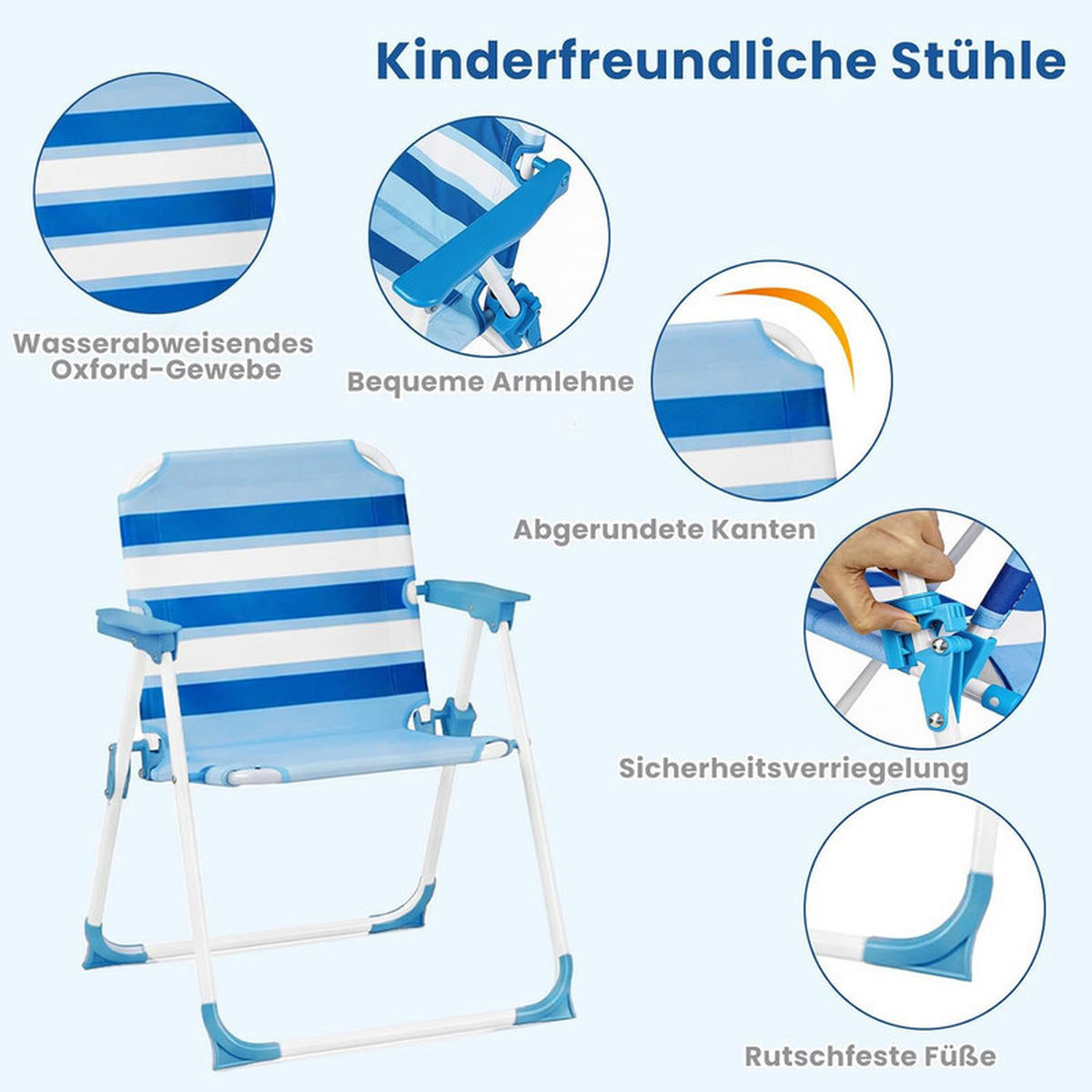 KINDER-SITZGRUPPE mit Sonnenschirm blau(4-tlg) - Blau, Metall - COSTWAY