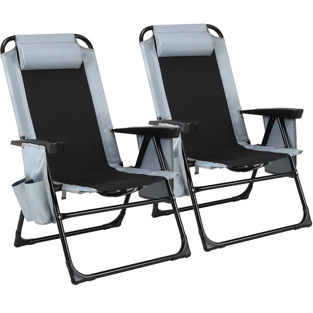 CAMPINGSTUHL 2ER SET Klappstuhl mit Armlehne Grau - Grau, Textil (57/98/57cm) - Kaket