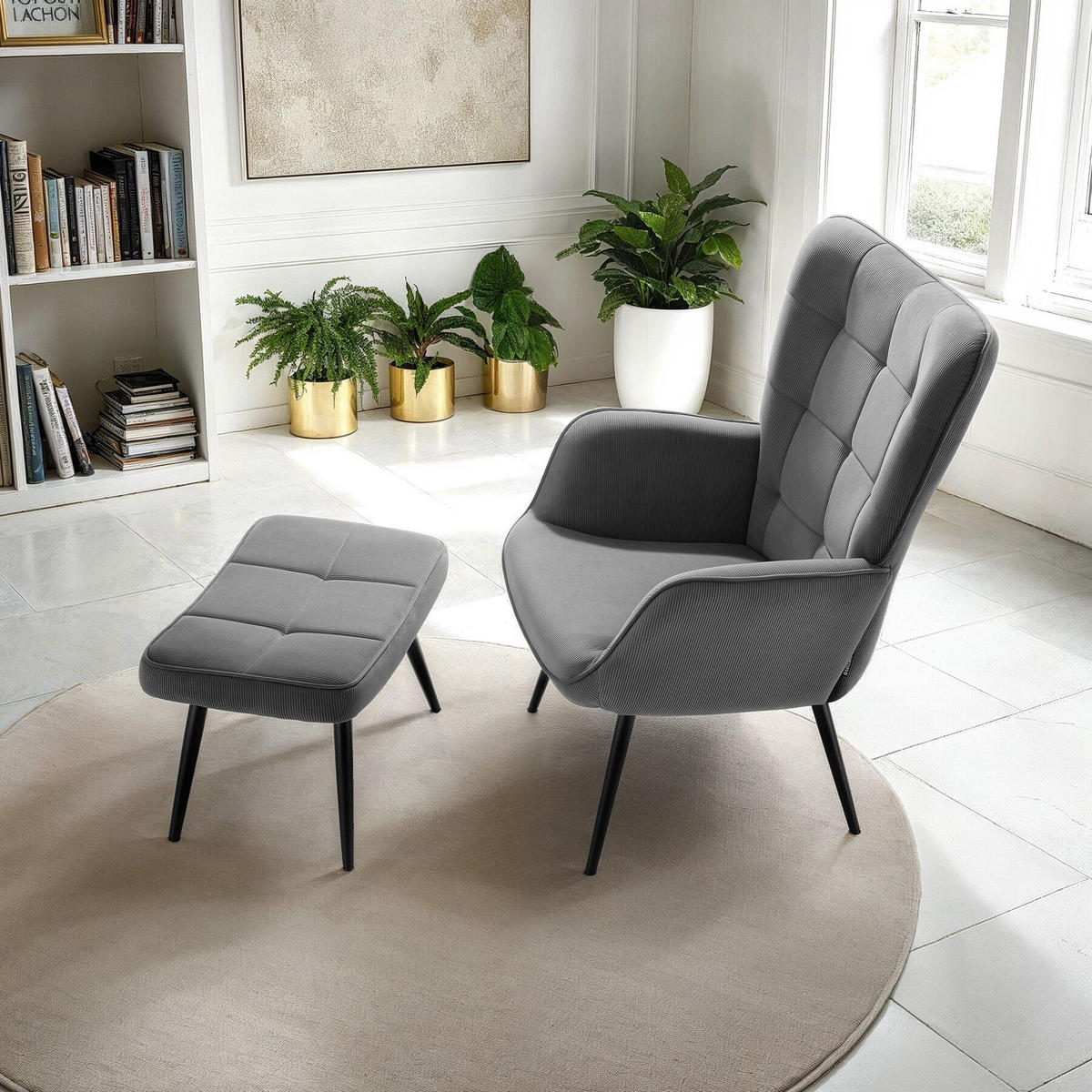 SESSEL Hygge,72 x 76 x 100,5 cm,Feincord anthrazit/schwarz - Anthrazit/Schwarz, Kunststoff (72/100.5/76cm) - tectake
