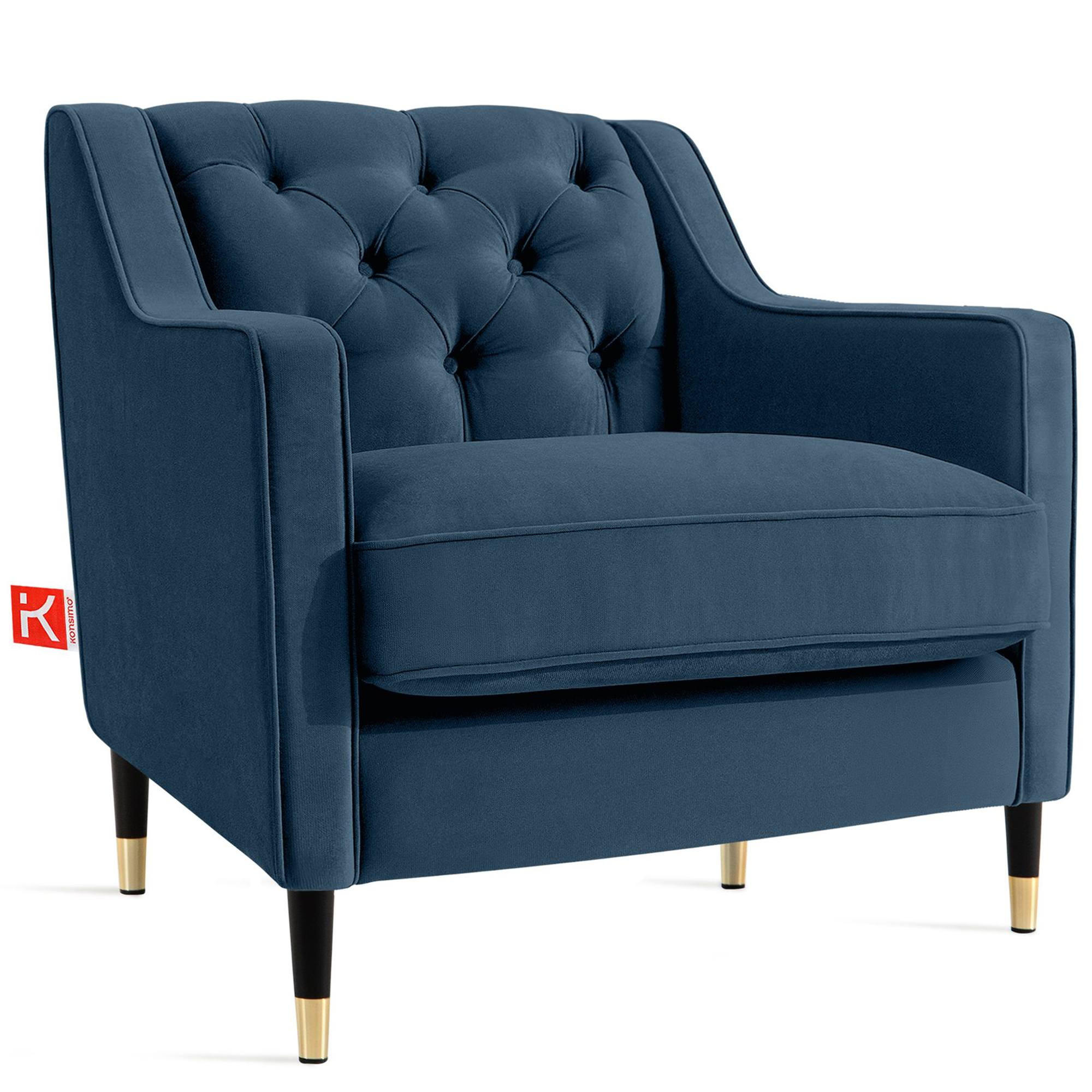 SESSEL NOMUS Velours, gesteppt, Marineblau - Wengefarben/Dunkelblau, Holz/Holzwerkstoff (77/78/80cm) - KONSIMO®