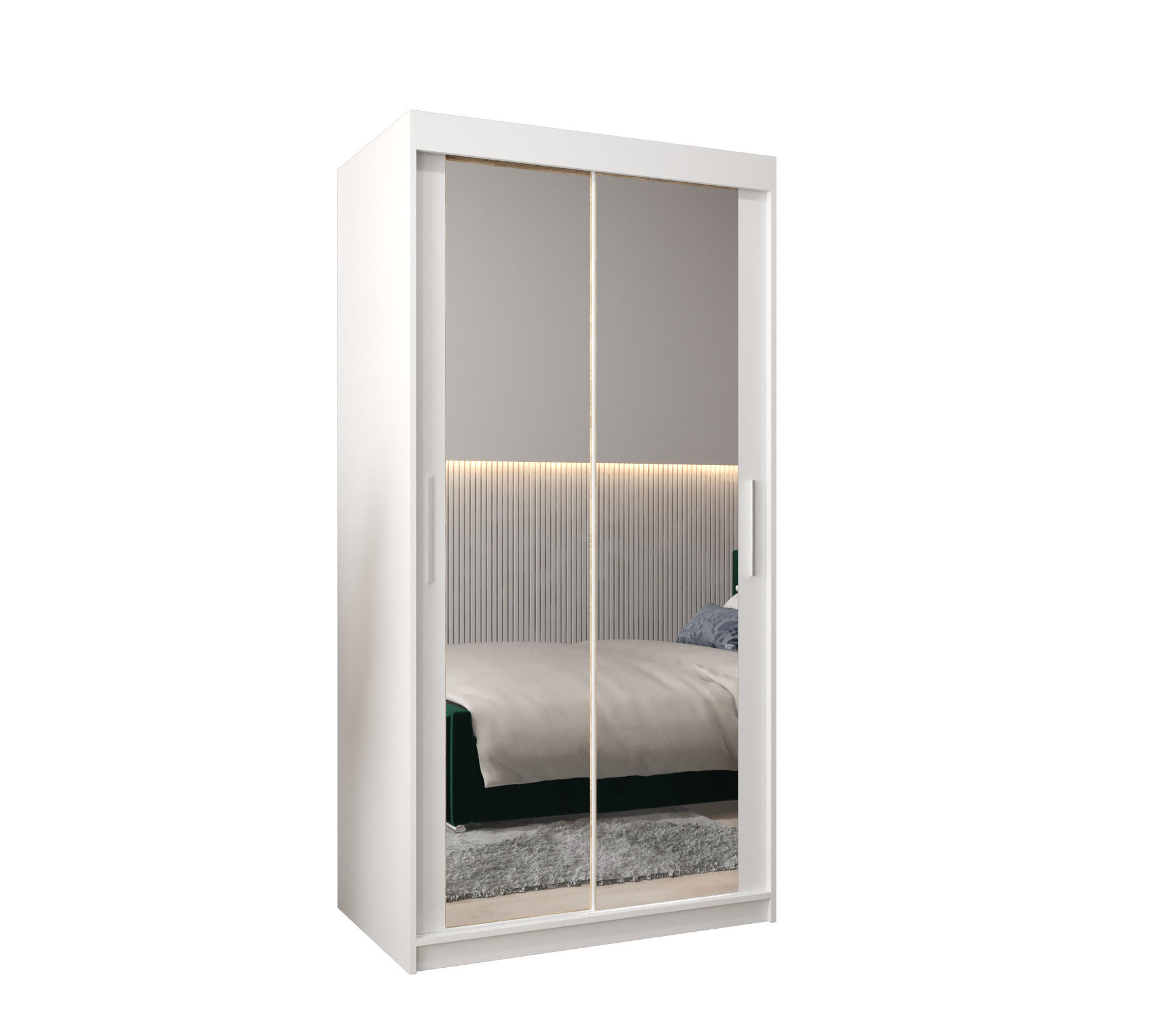 SCHWEBETÜRENSCHRANK 200/100/62 2-türig - Silberfarben/Weiß, Holz/Kunststoff (100/200/62cm) - Abiks Möbel