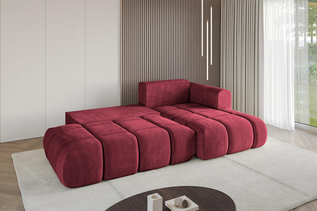 ECKSOFA Ottomane Rechts CLOUD-L-v1 289x180x40 Bordeaux Velours - Bordeaux, Holzwerkstoff/Kunststoff (289/180cm) - ALTDECOR
