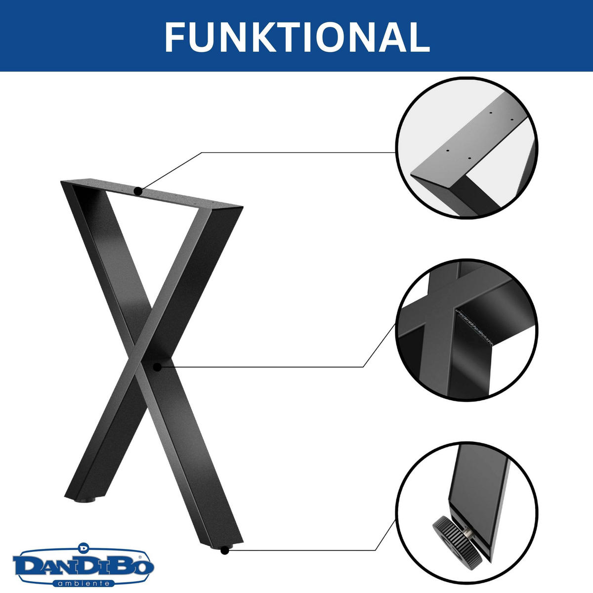 BANKGESTELL X-Form Metall Schwarz 40/43 cm - Schwarz, Metall (40/43/8cm) - DanDiBo