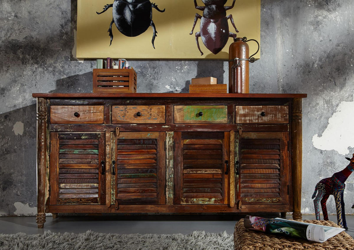 SIDEBOARD Altholz 183x42x90 mehrfarbig lackiert FABLE #17 - Multicolor, Holz (183/90/42cm) - Massivmoebel24