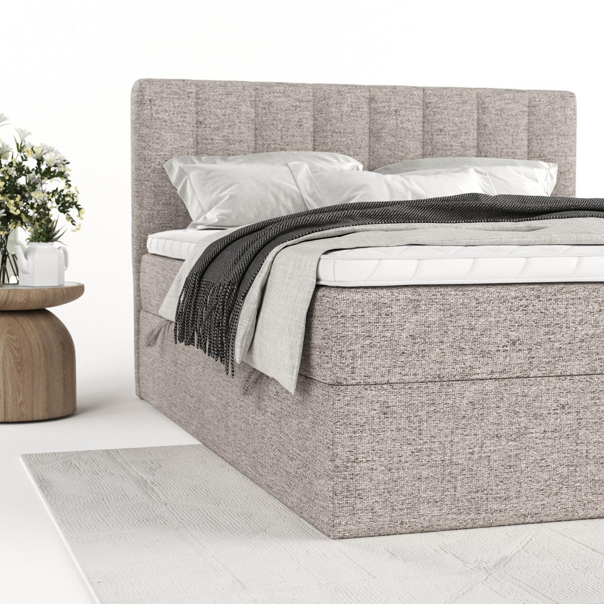 BOXBETT Bari 140/200 cm Beige im Neve Stoff - Beige, Holz/Holzwerkstoff (140/200cm) - AltaBeds