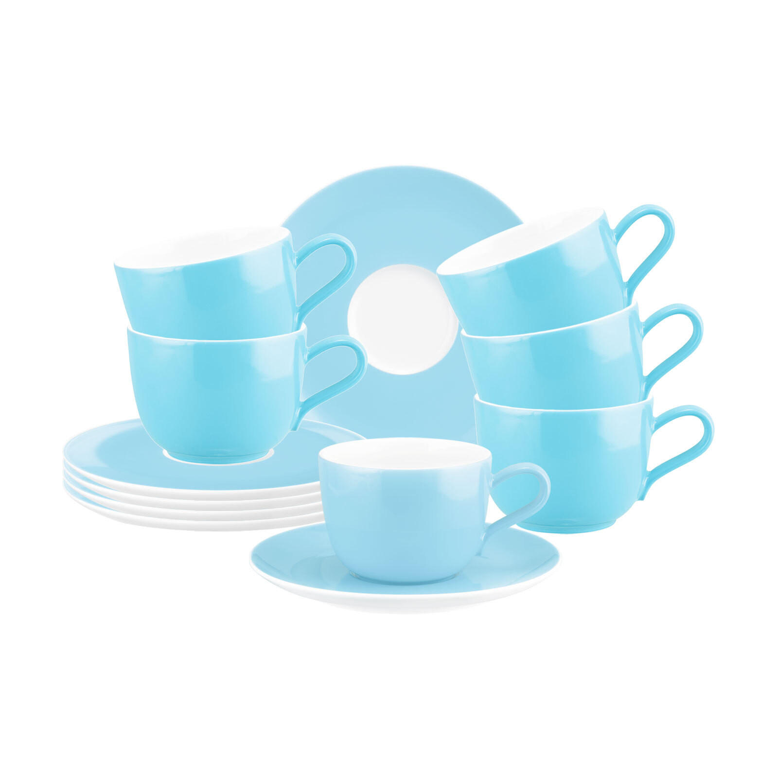 KAFFEETASSEN MIT UNTERTASSEN Liberty Pure Colors Lagoon Blue 260 ml 6er Set - Blau, Keramik (0.26L) - Seltmann Weiden