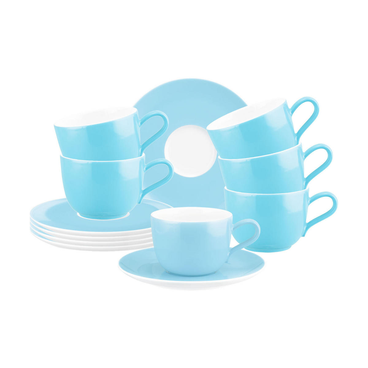 KAFFEETASSEN MIT UNTERTASSEN Liberty Pure Colors Lagoon Blue 260 ml 6er Set - Blau, Keramik (0.26L) - Seltmann Weiden