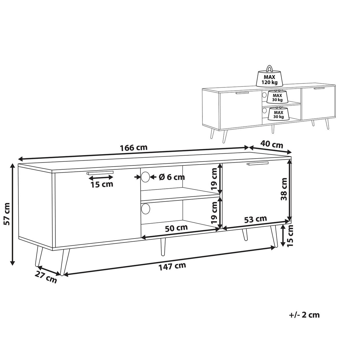 TV-MÖBEL Schwarz, Gold INDIO 40/166/57 cm - Schwarz, Holzwerkstoff (166/57/40cm) - Beliani