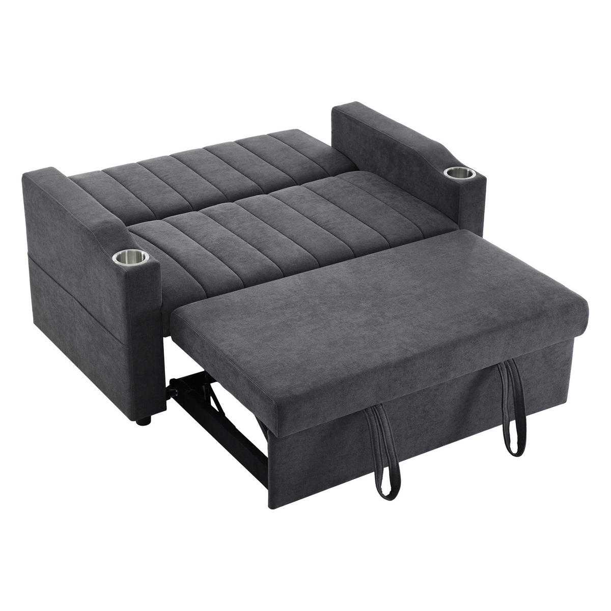 SCHLAFSOFA Multifunktional mit verstellbarer Rückenlehne und Getränkehaltern Grau Baumwolle 136/162/84 cm - Grau, Textil (136/84/162cm) - OKWISH