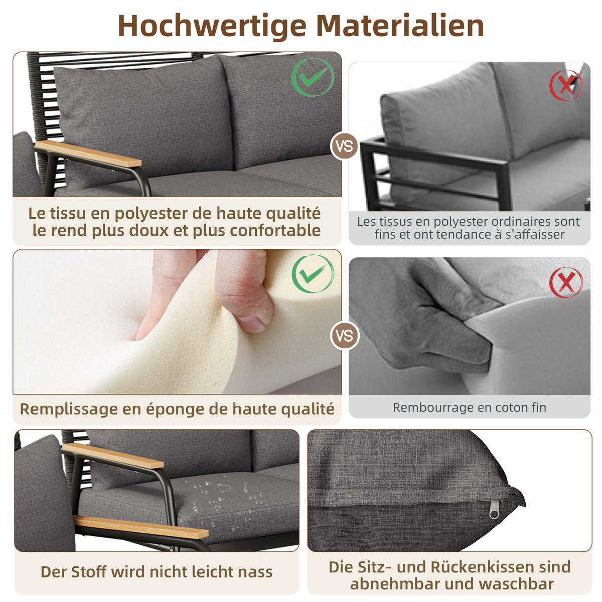 GARTEN-LOUNGE-SET Ecksofa-Set Schwarz 4-tlg. - Schwarz, Metall - ComfortXL