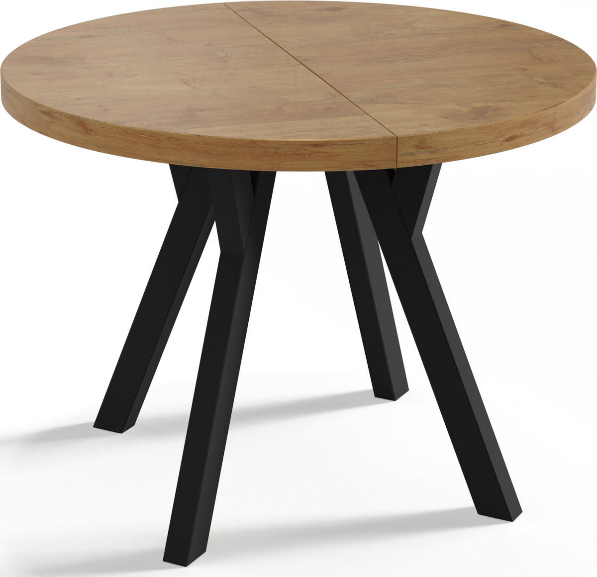 ESSTISCH Twixy runder ausziehbarer, Lancelot Eiche 100-150/100/76 cm - Eichefarben/Schwarz, Holz/Holzwerkstoff (100/100/76cm) - WFL GROUP