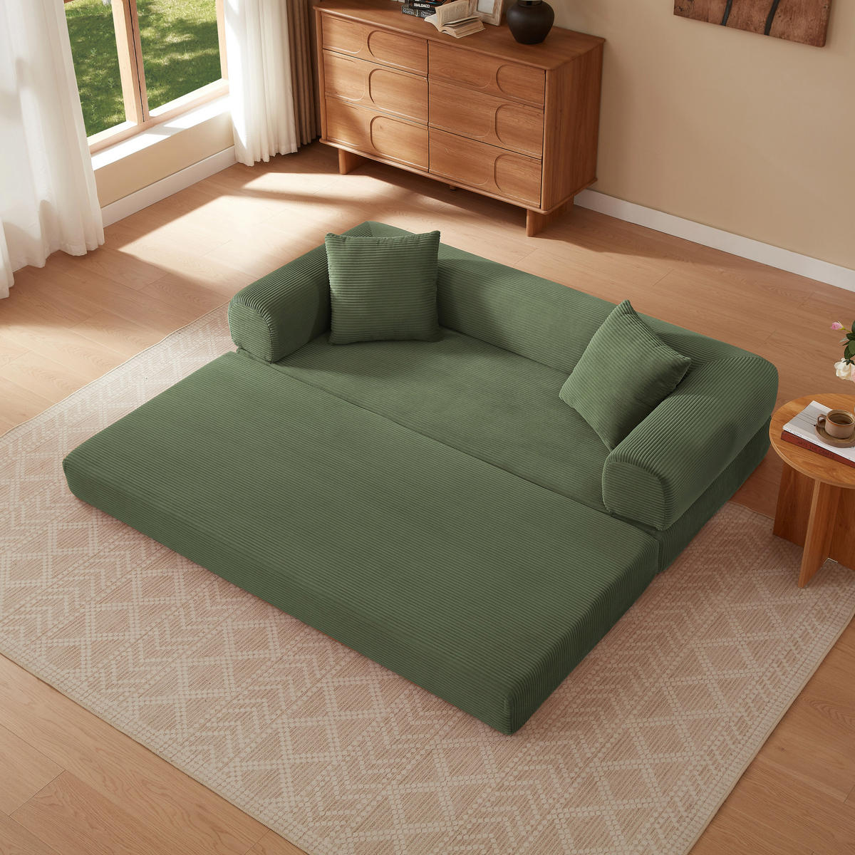 SCHLAFSOFA aus Cord in Grün 2-in-1 Funktion & zum Gästebett klappbar - Grün, Textil (89/59/195cm) - Urban Meuble