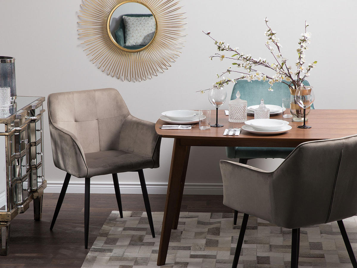 STUHL 2er-Set Samtstoff Beige Jasmin - Beige, Textil/Metall (60/84/49cm) - Beliani