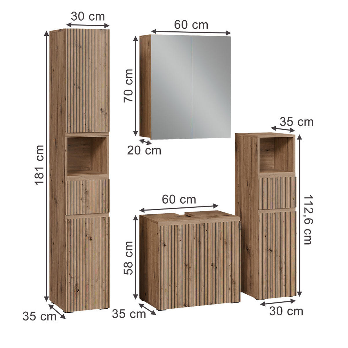 BADMÖBEL-SET Takumi Artisan 4 Teile - Eiche Artisan, Holzwerkstoff (60/58/35cm) - Vicco