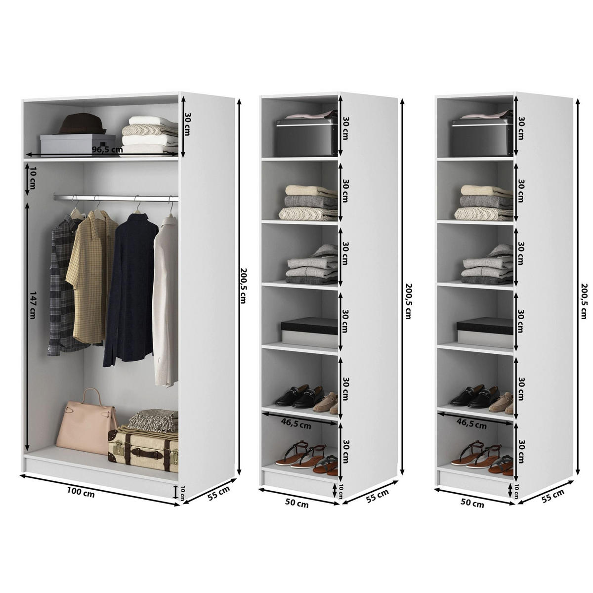 KLEIDERSCHRANK Moonir Schwarz 200 cm - Goldfarben/Schwarz, Holzwerkstoff/Metall (200/200.5/57cm) - Selsey