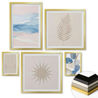 WANDBILDER 5er Set - 50x50 cm & 20x30 cm & 40x60 cm Goldrahmen - Abstrakte Linien der Sonnenwellen - Goldfarben, Kunststoff (40/60cm) - ArtPrintCave