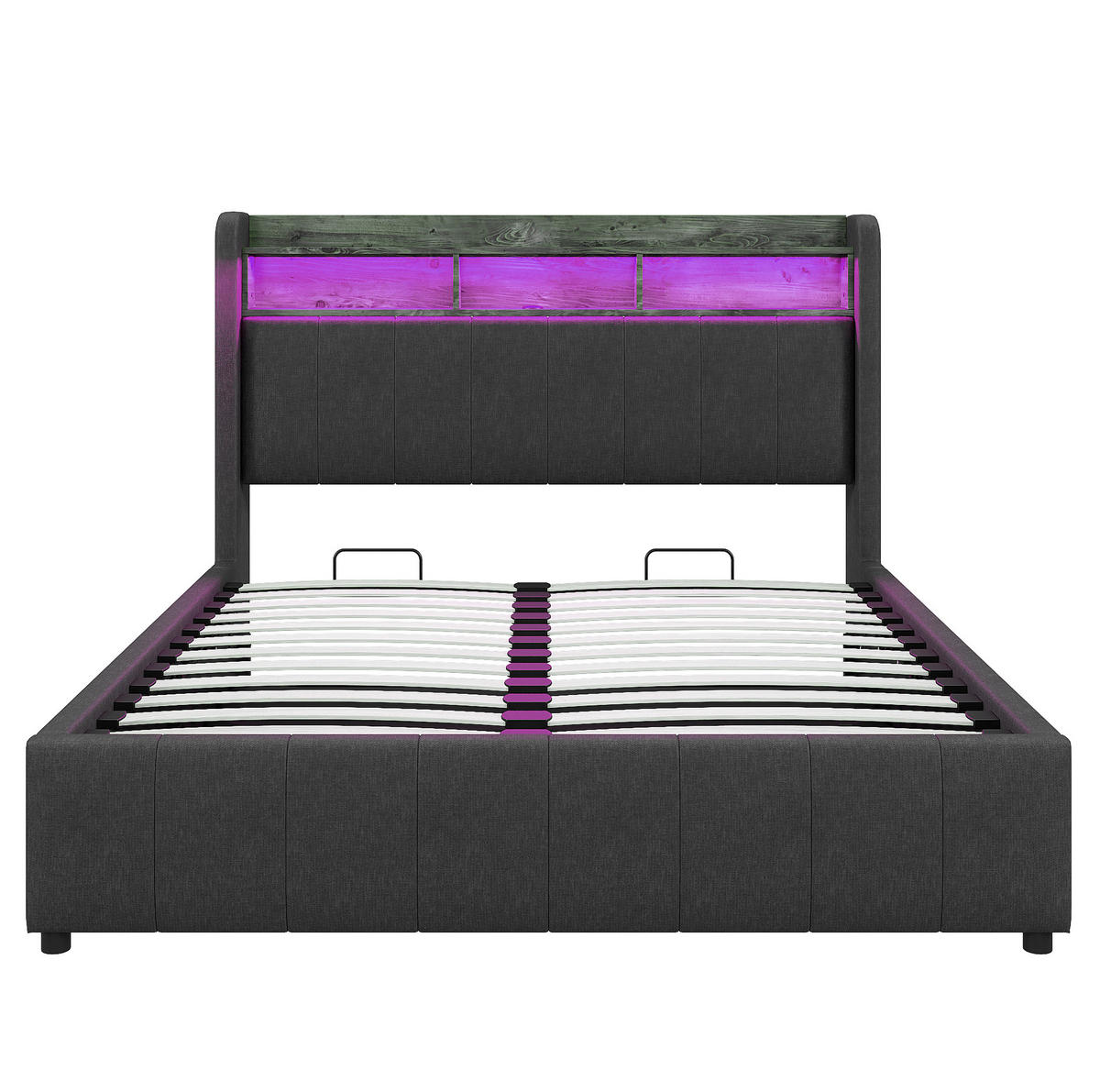 POLSTERBETT 160/200 cm aus Leinenstoff mit LED-Beleuchtung und Stauraum Grau - Grau, Textil (160/200cm) - Modenvie