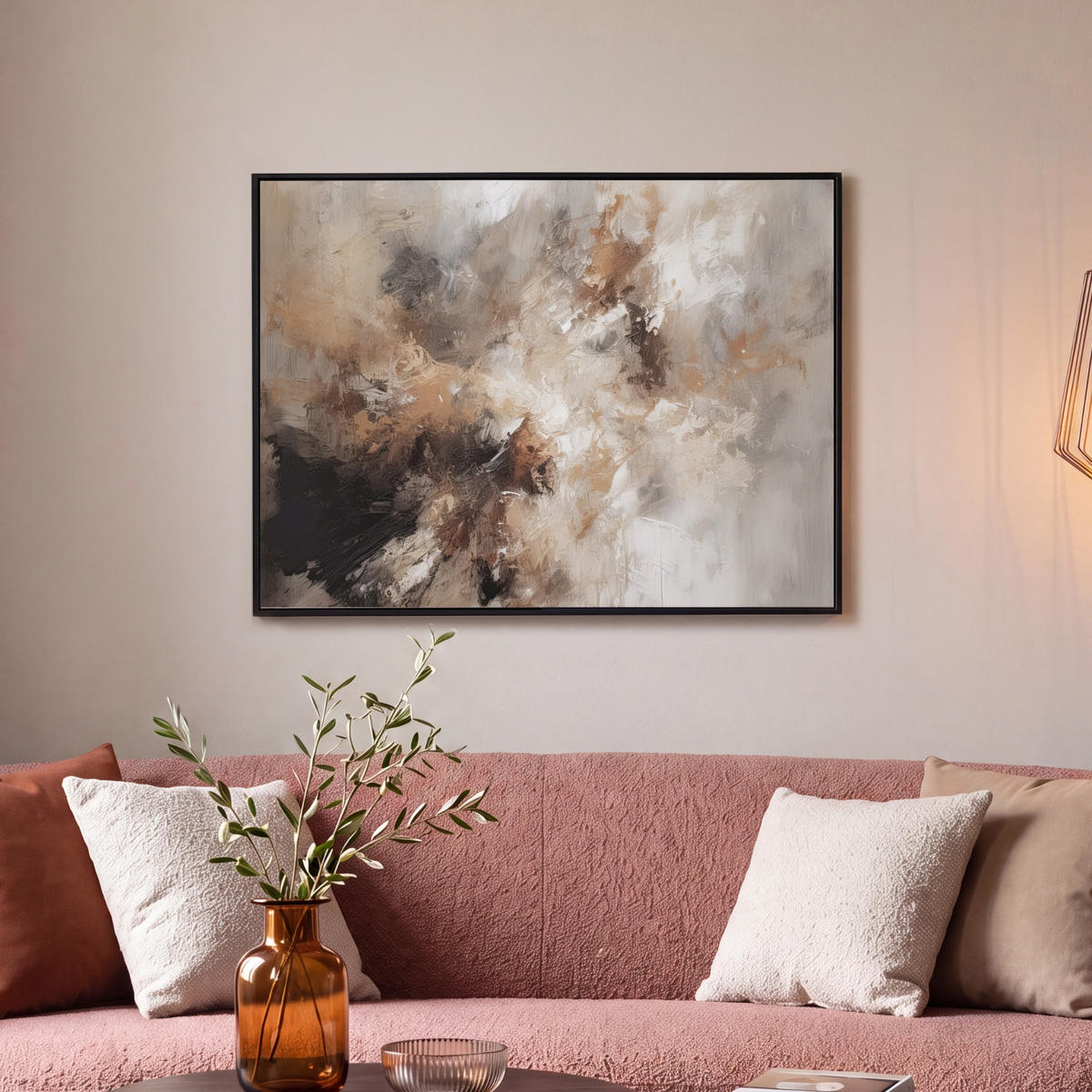 LEINWAND Bilder mit Rahmen - Farbe - Abstrakt - Beige - Kunst - 70x50 - Greige, Textil (70/50cm) - MuchoWow