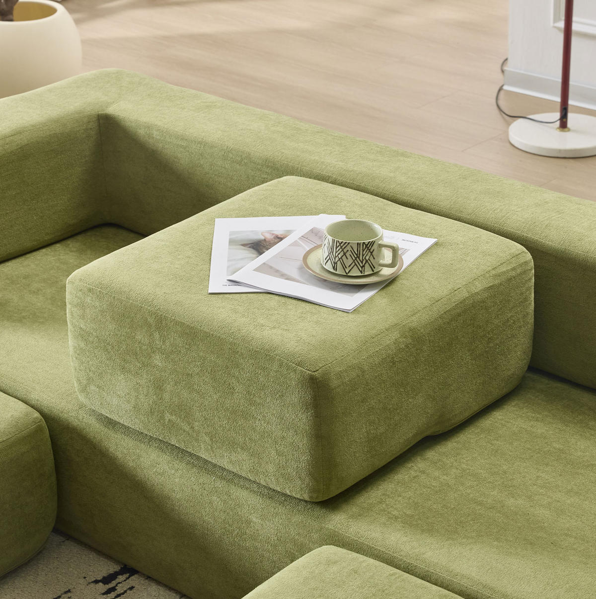 SOFA-BETT modular Grün Chenille Schaumstoff - Grün, Kunststoff (75.5/50/201cm) - Meubliv