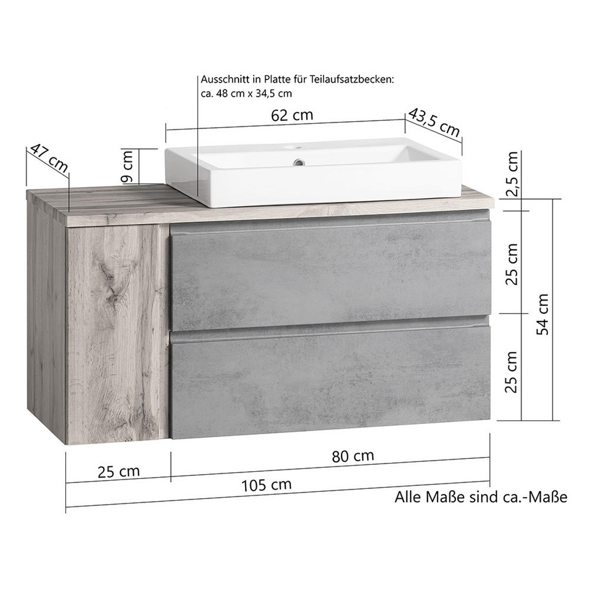 WASCHTISCH Vasto-03 - Braun, Holzwerkstoff (105/66/47cm) - Lomado
