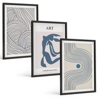 BILDER SET 3er Set - 40x60 cm Schwarzer Rahmen - Abstrakte blaue Linien - Schwarz, Kunststoff (40/60cm) - TULUP