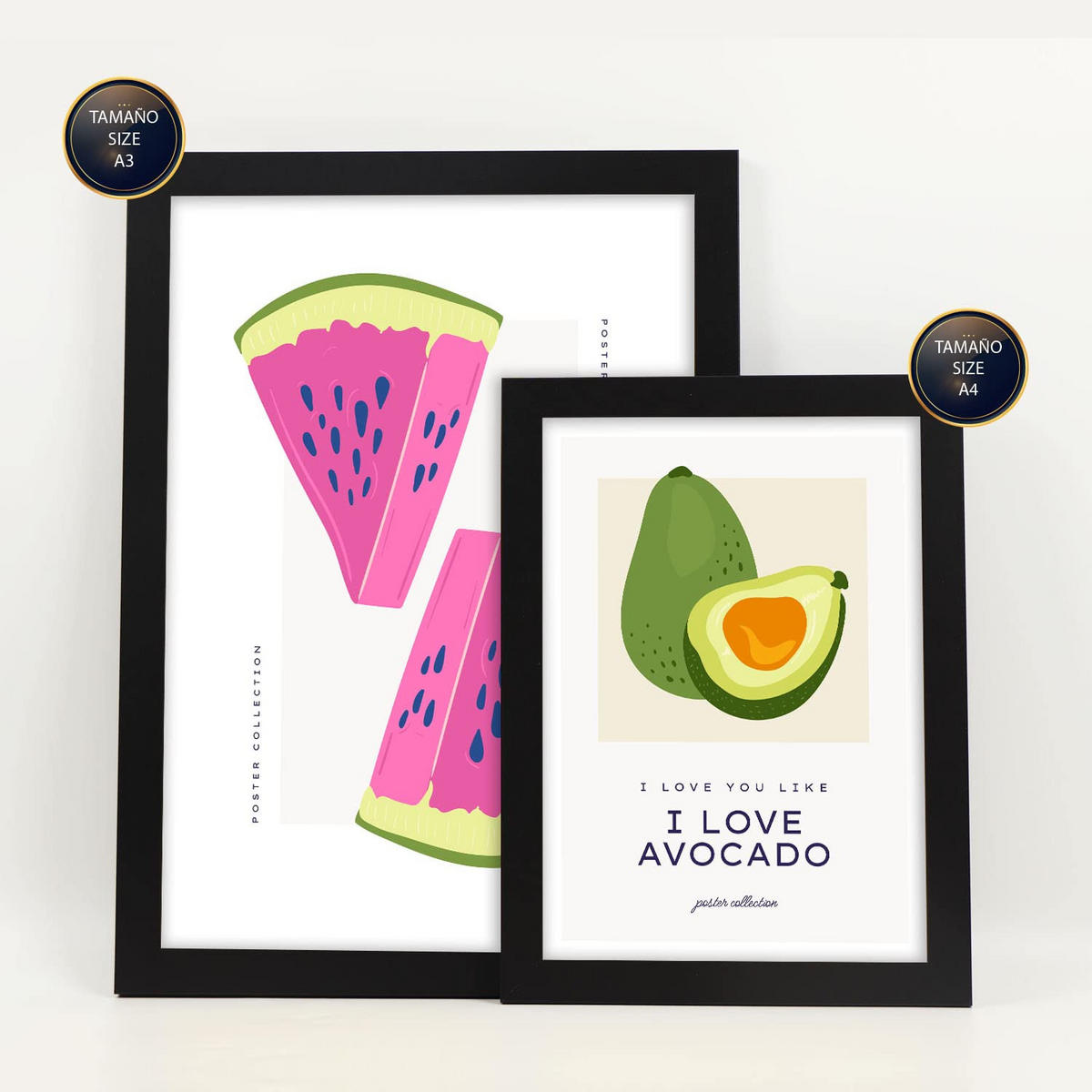 POSTER Set Mit 6 Lebensmittel Und Ernährungs Bunte Früchte Natur Und Ernährungs Für Innenarchitektur A3 & A4 Schwarzer Rahmen - Schwarz, Papier (29/3cm) - Nacnic