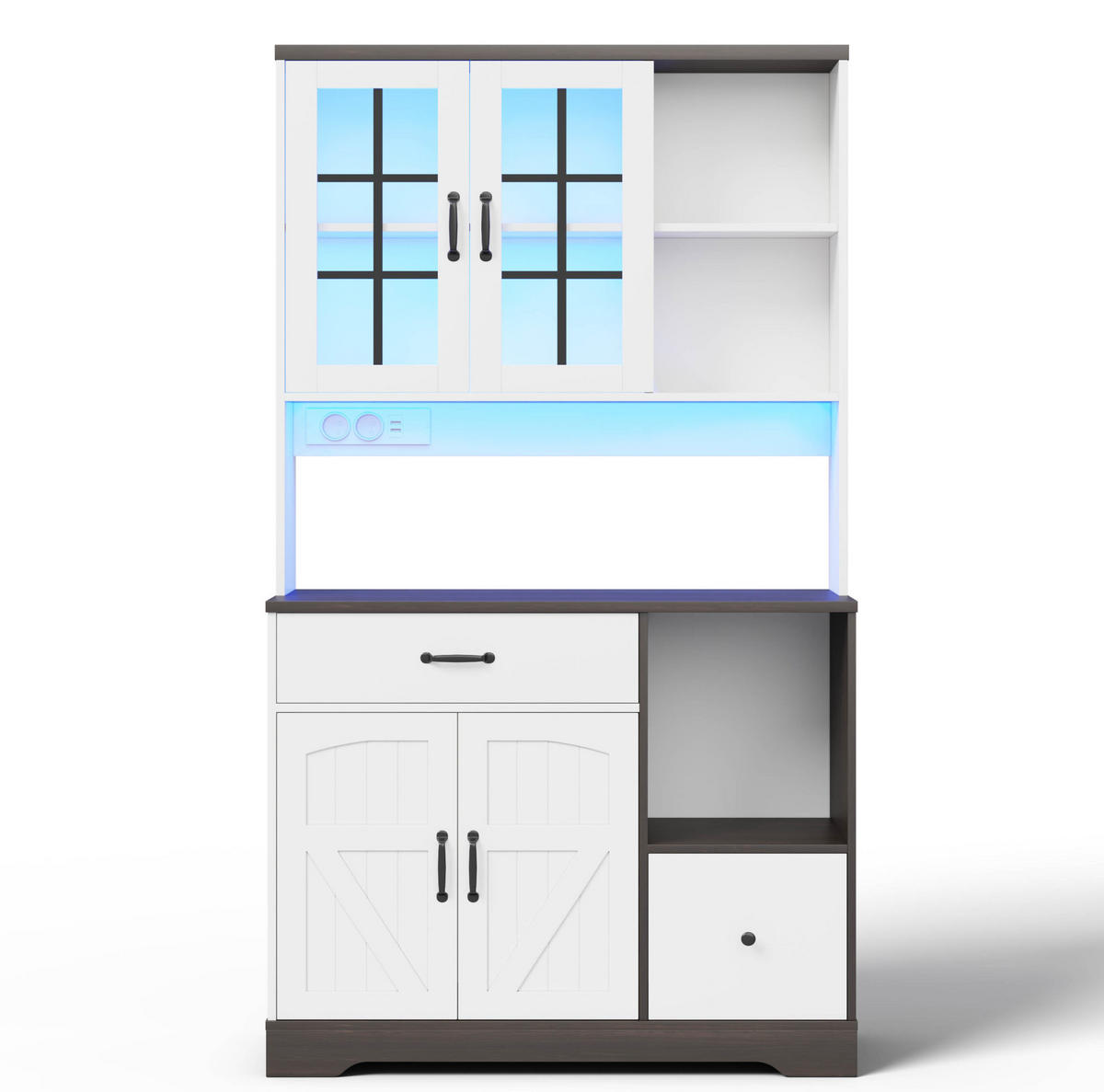 KUHINJSKI ormar, 105/40/185 cm, MDF natural/bijela, s LED rasvjetom i utičnicama - prirodne boje, drvni materijal (105/185/40cm) - BEAOK