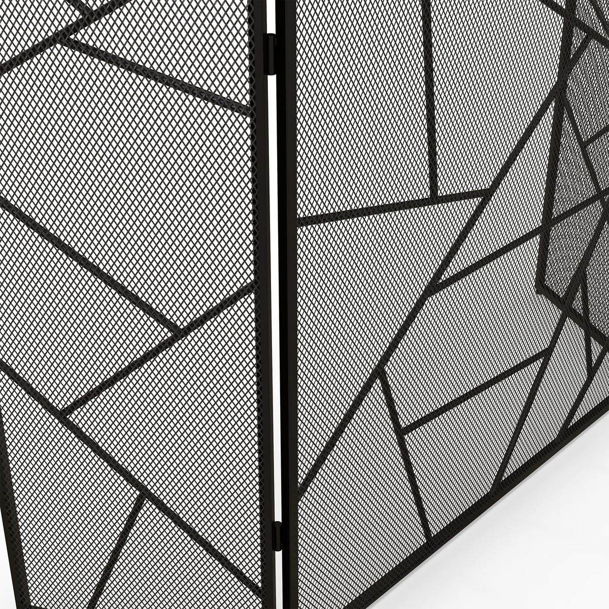 KAMINSCHIRM DE-17040 3 klappbare Paneele mit geometrischem Design Schwarz - Schwarz, Metall (1.2/85/135cm) - ComfortXL