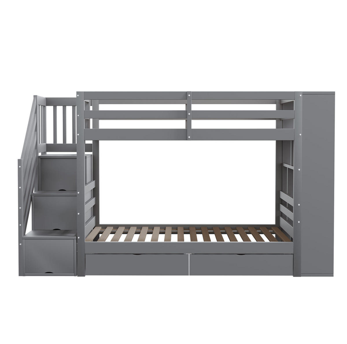 ETAGENBETT 90/200 cm Grau mit Stauraum und Sicherheitstreppe - Grau, Holz (90/200cm) - Flora Grace
