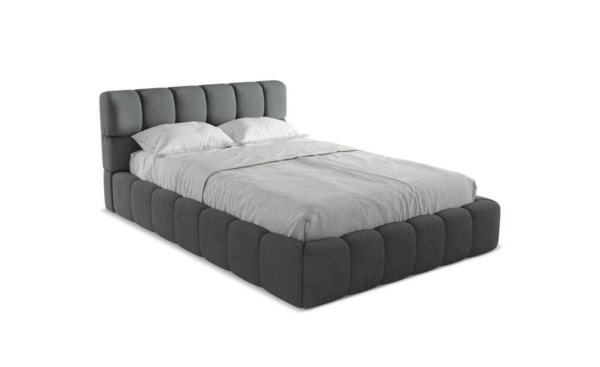 POLSTERBETT mit Bettkasten und Lattenrost 160x228 Grau - Schwarz/Graphitfarben, Kunststoff/Textil (140/200cm) - Makamii