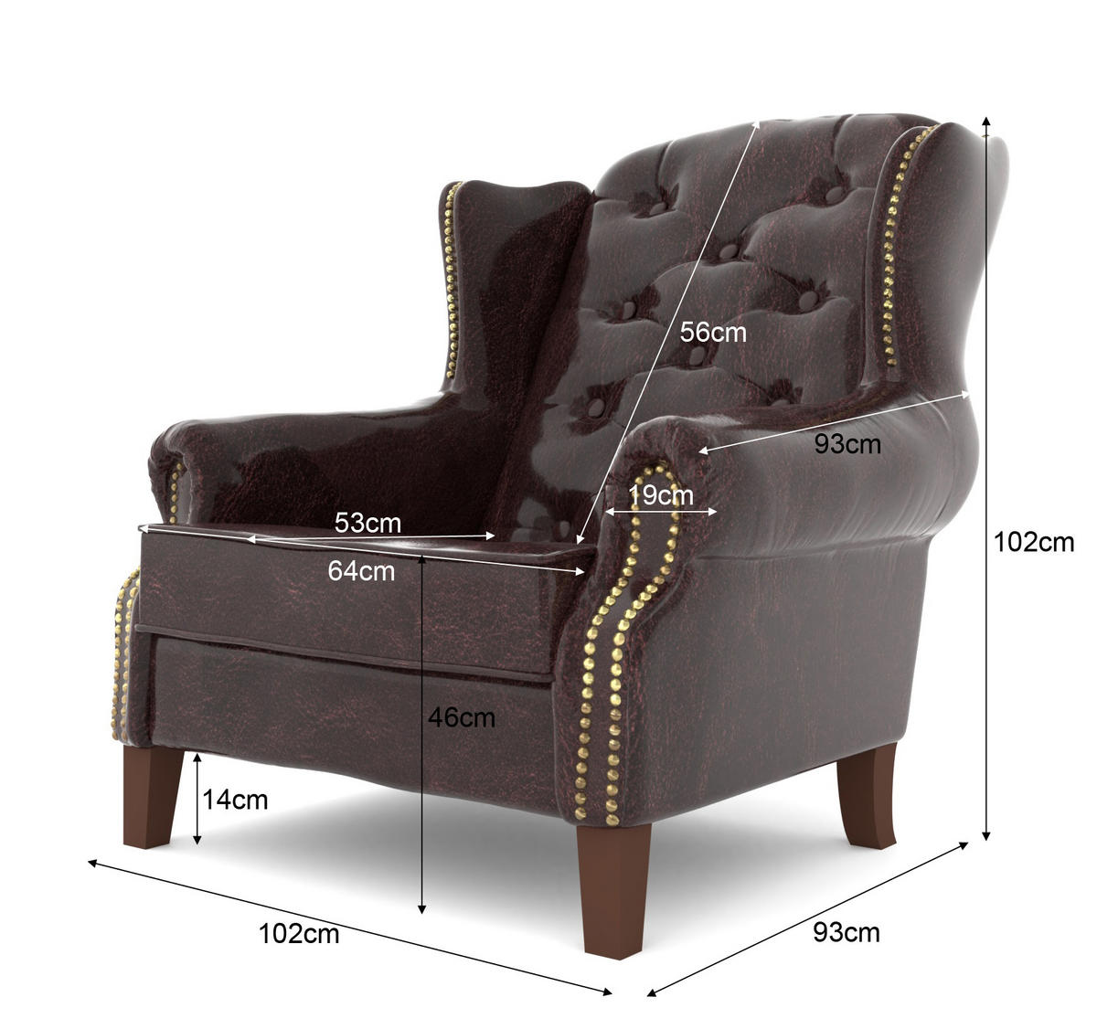CHESTERFIELD-SESSEL Lento Braun vegan Leder - Graubraun/Braun, Holz/Textil (102/102/93cm) - S-Style Möbel