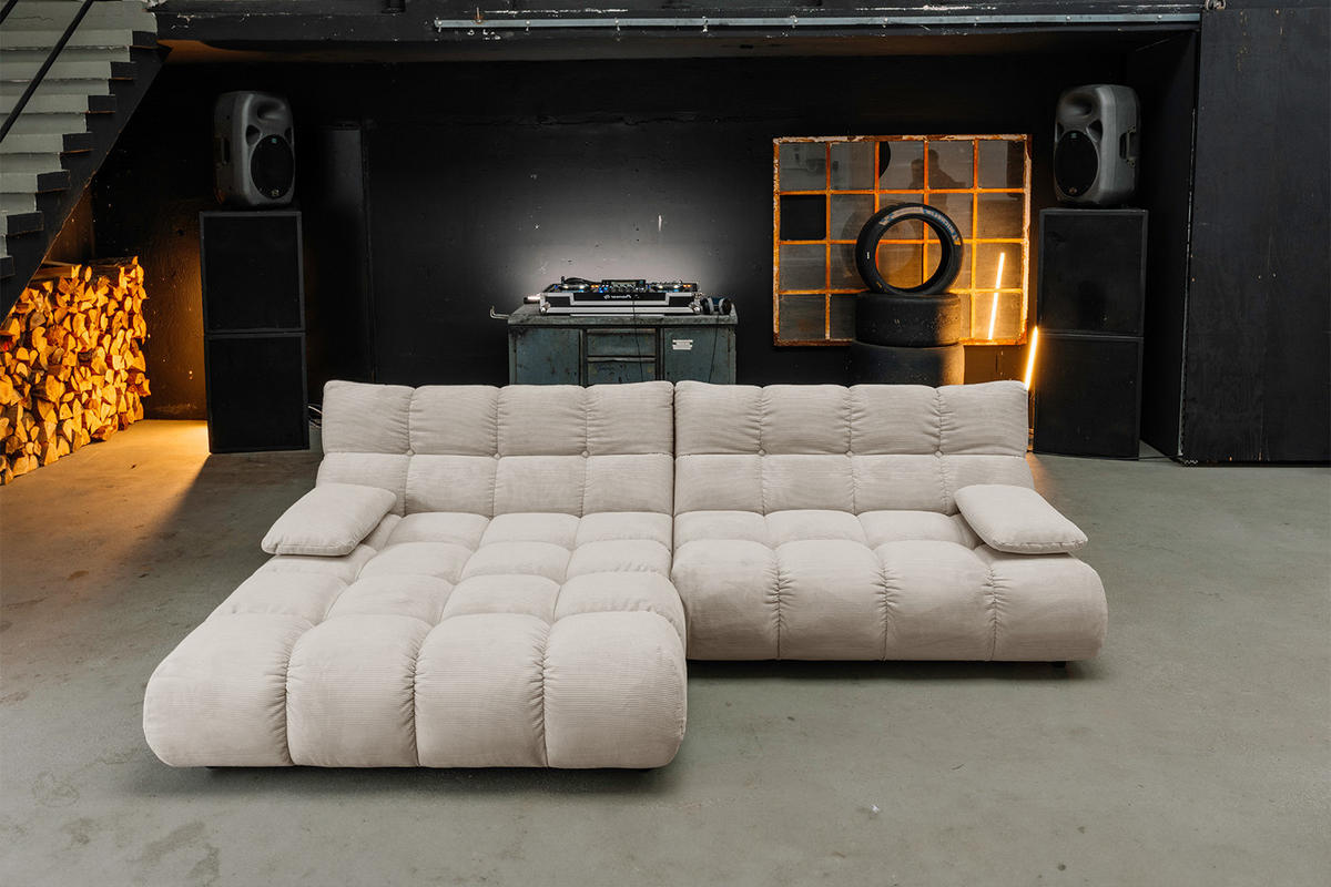 ECKSOFA VIVIEN Beige Cord - Beige/Schwarz, Kunststoff/Textil (290/178cm) - KAWOLA