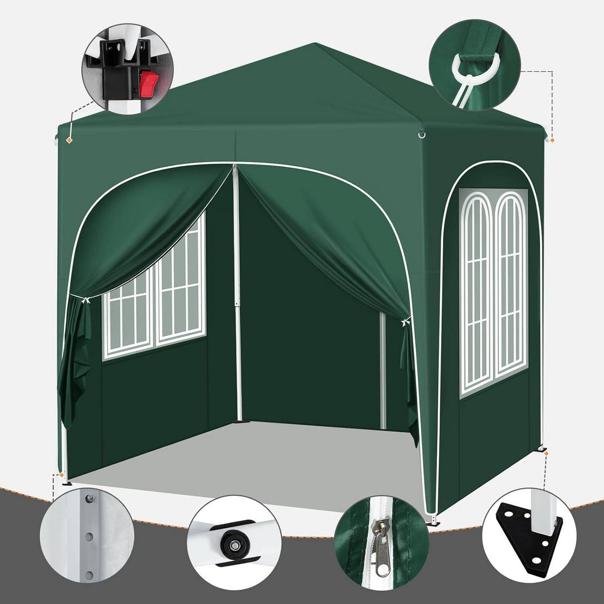 PAVILLON 2x2m mit 4 abnehmbaren Wänden, 3-stufig Höhenverstellbar - Grün, Metall (200/240/200cm) - Woltu