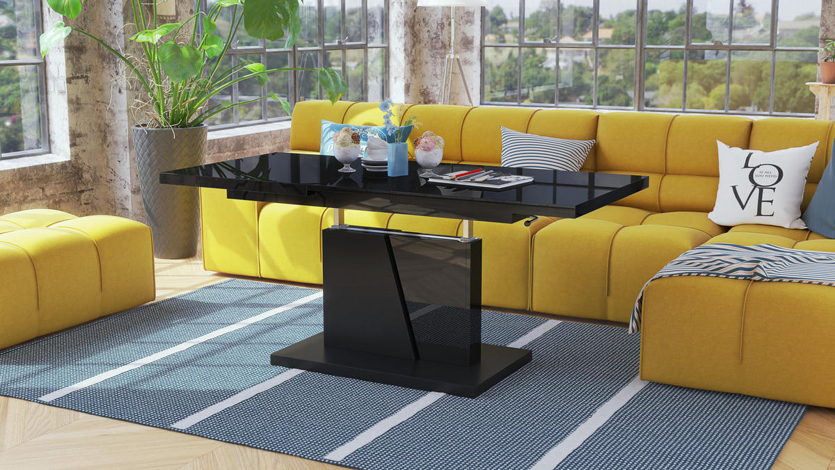 COUCHTISCH rechteckig Schwarz Hochglanz - Schwarz matt ausziehbar höhenverstellbar - Schwarz Hochglanz/Schwarz, Holzwerkstoff (70/120/60cm) - designimpex