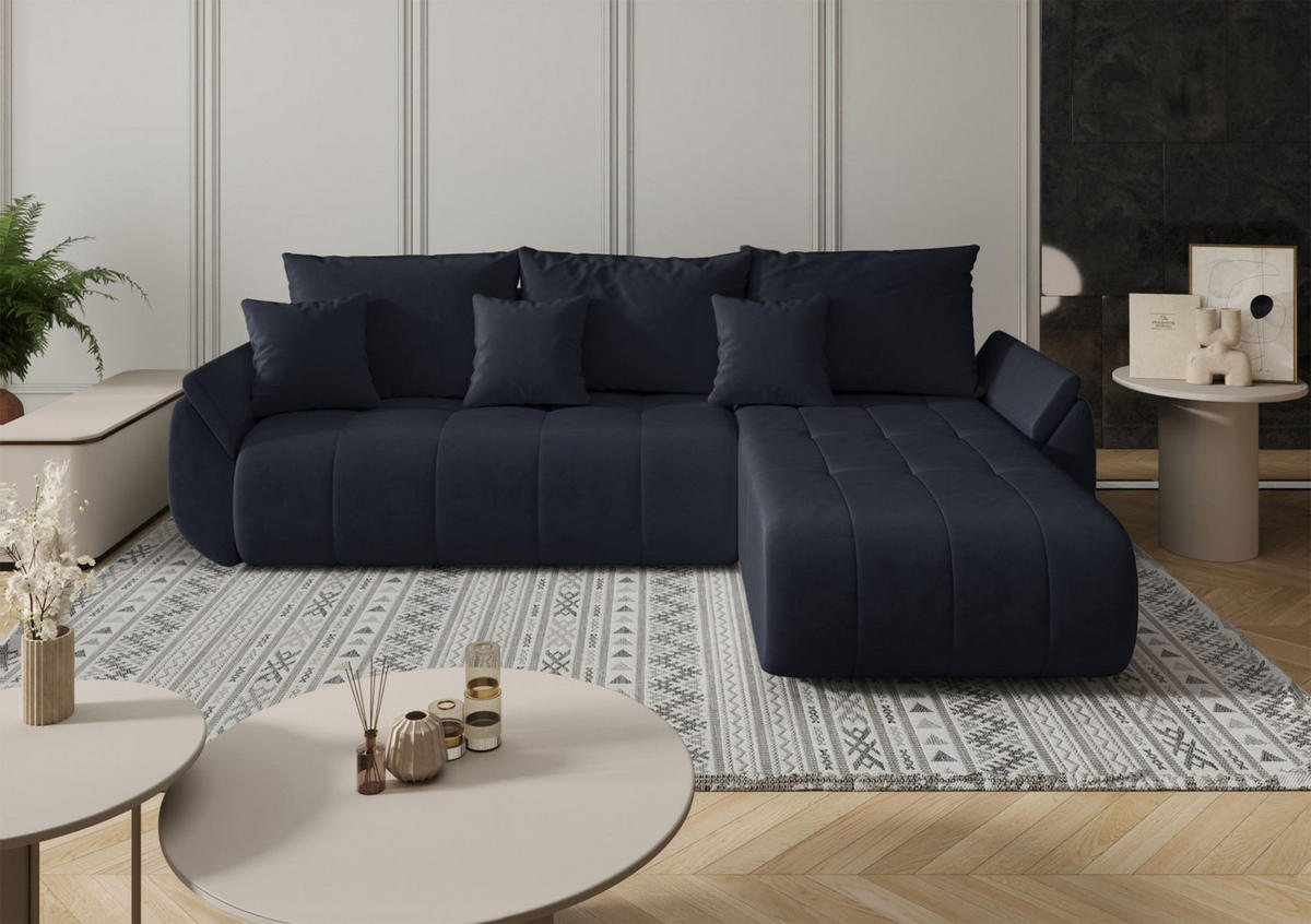 ECKSOFA Romuldi mit Schlaffunktion, Anthrazit Samt, rechtsseitig - Anthrazit/Schwarz, Kunststoff/Textil (185/280cm) - Selsey