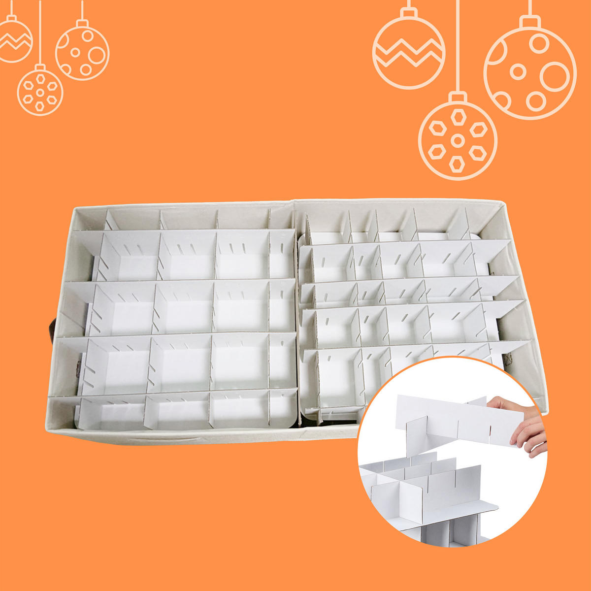 WEIHNACHTSKUGEL-AUFBEWAHRUNGSBOX - Beige, Wellpappe/Kunststoff (66.5/26/33cm) - Relaxdays