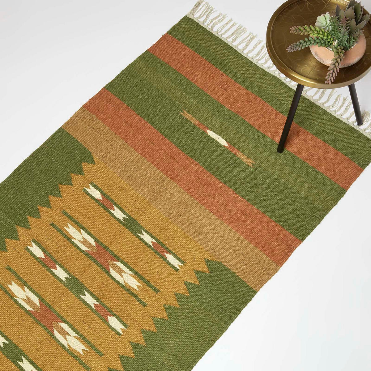 KELIM-TEPPICHLÄUFER Lundi Green 80/180 cm - Multicolor/Grün, Textil (80/180cm) - Homescapes