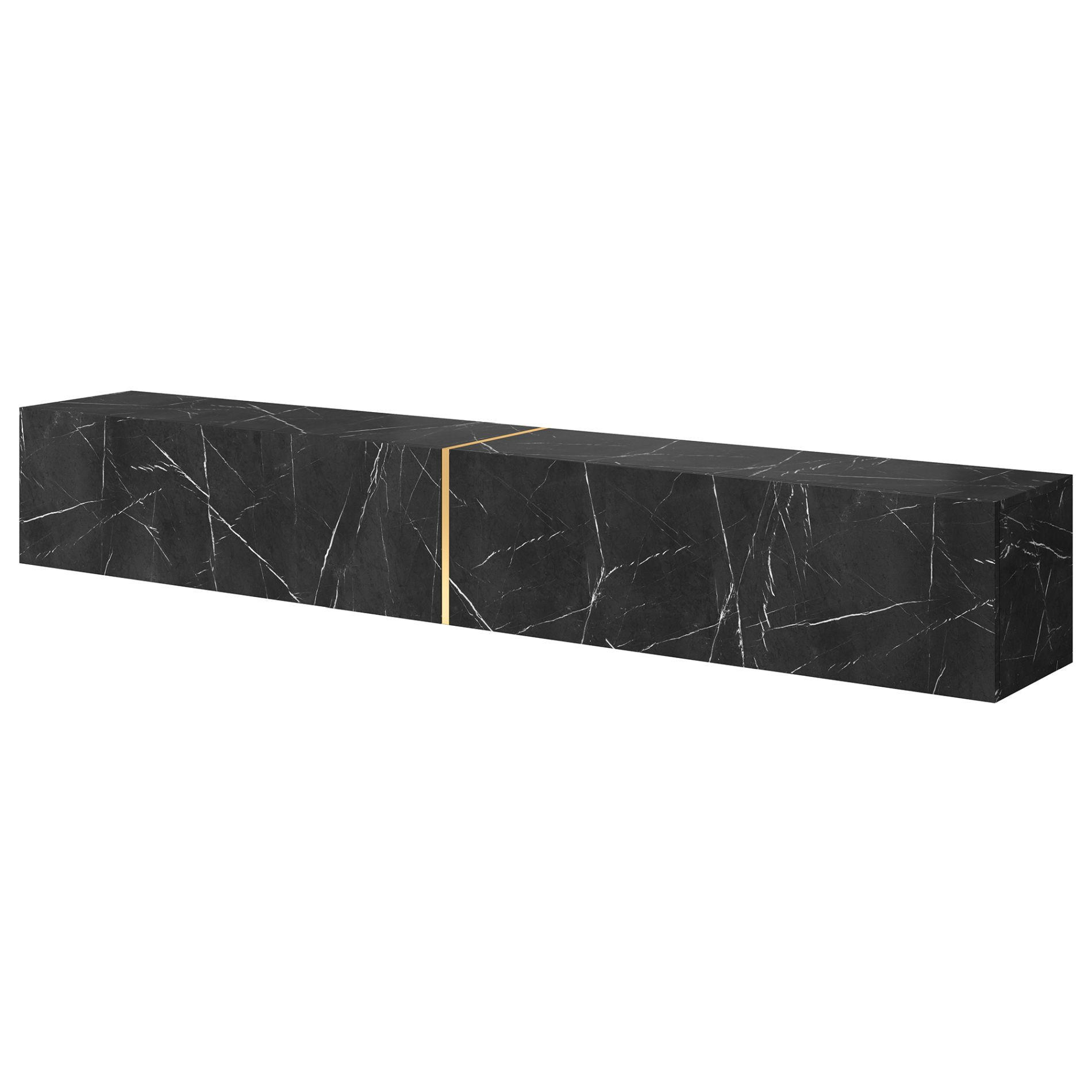 TV-LOWBOARD Bisira Schwarze Marmoroptik / Gold 200 cm - Schwarz, Holzwerkstoff (200/30/31.6cm) - Selsey