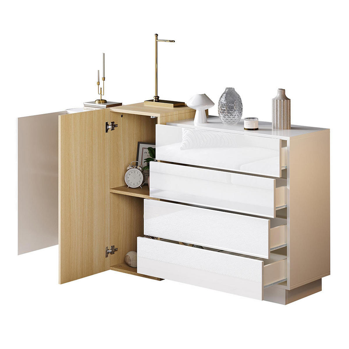 SIDEBOARD in Weißes Hochglanz, Minimalistischer - Weiß, Holz (37.5/87/150cm) - KOMHTOM