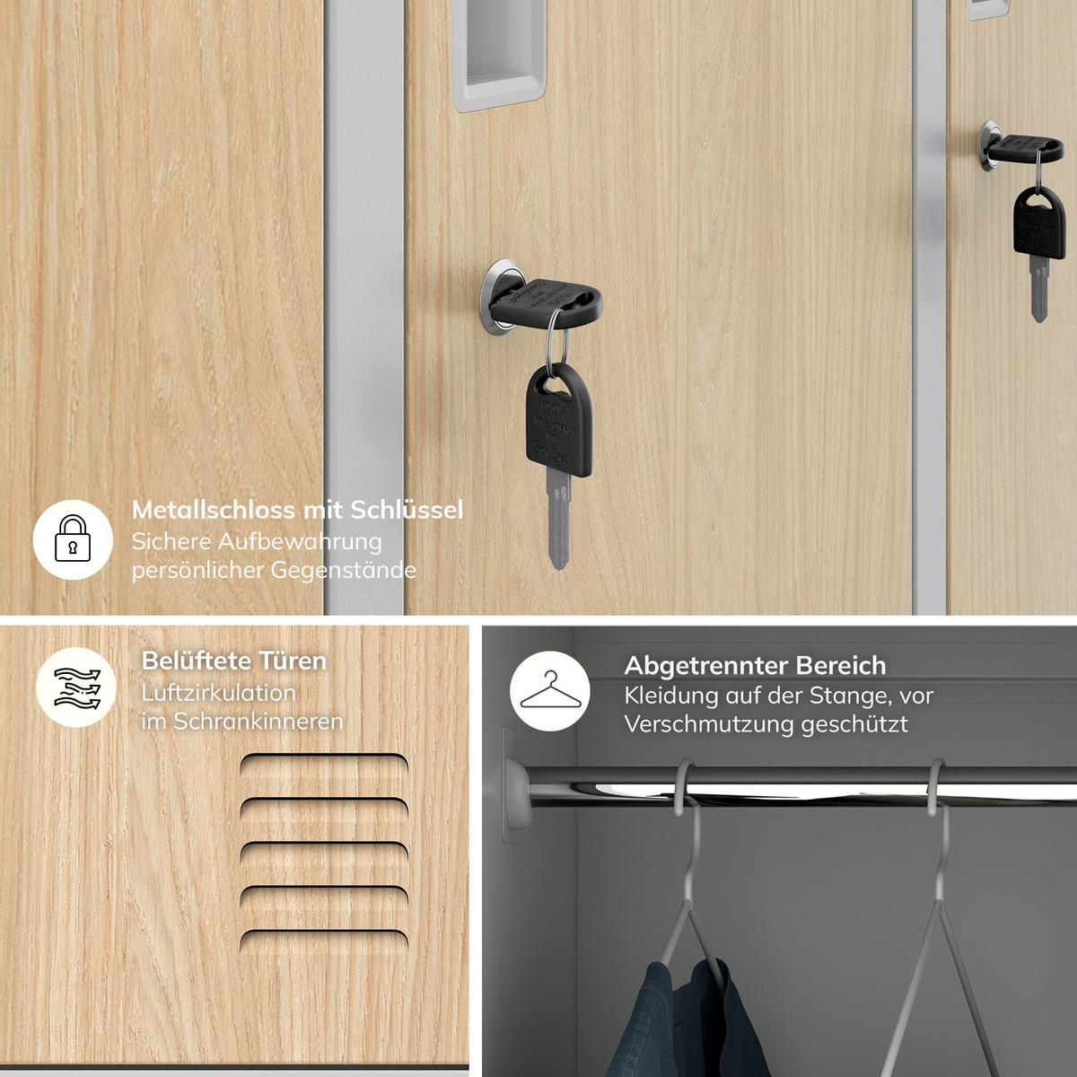 ARBEITSSCHUTZ-GARDEROBENSCHRANK 6-Türiger IGOR 185x90x45 cm - Grau/Sonoma Eiche, Metall (90/185/45cm) - Jan Nowak