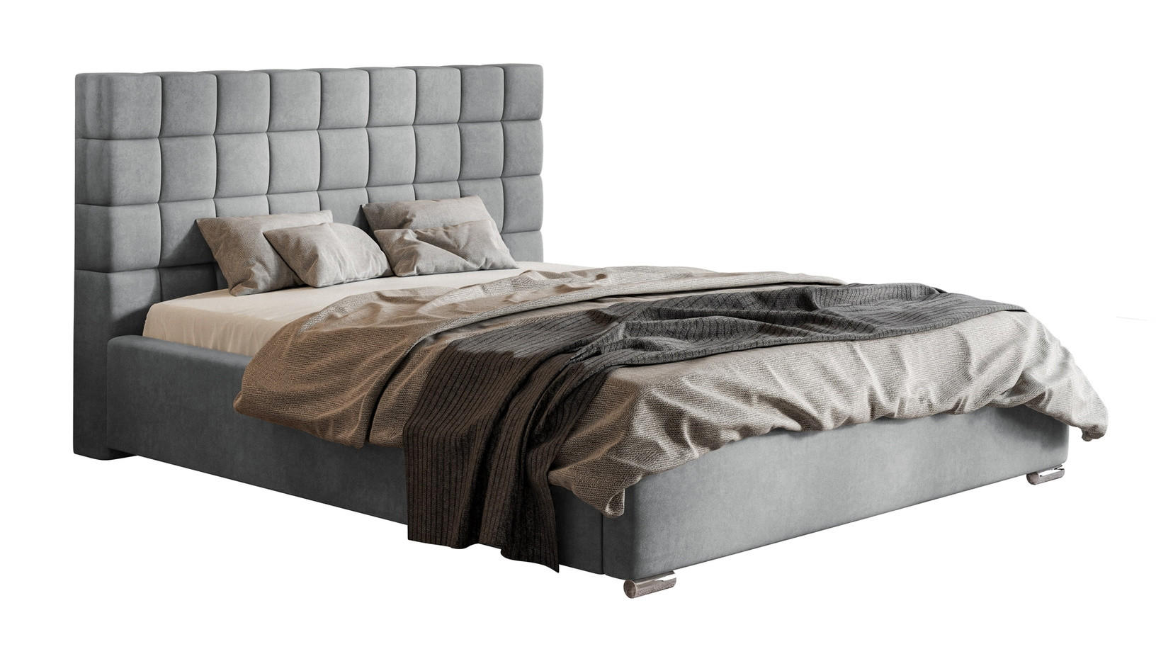 POLSTERBETT 180x200 mit Bettkasten Noris, Samtstoff, Grau - Hellgrau, Holz/Textil (180/200cm) - Emporius