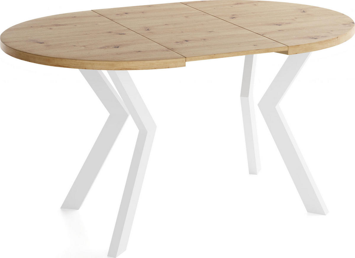 ESSTISCH Savio Weiß rund ausziehbar verlängerbar, Eiche Artisan Hellbraun 80-130/80/77 cm - Braun/Weiß, Holz/Holzwerkstoff (80/130/77cm) - WFL GROUP