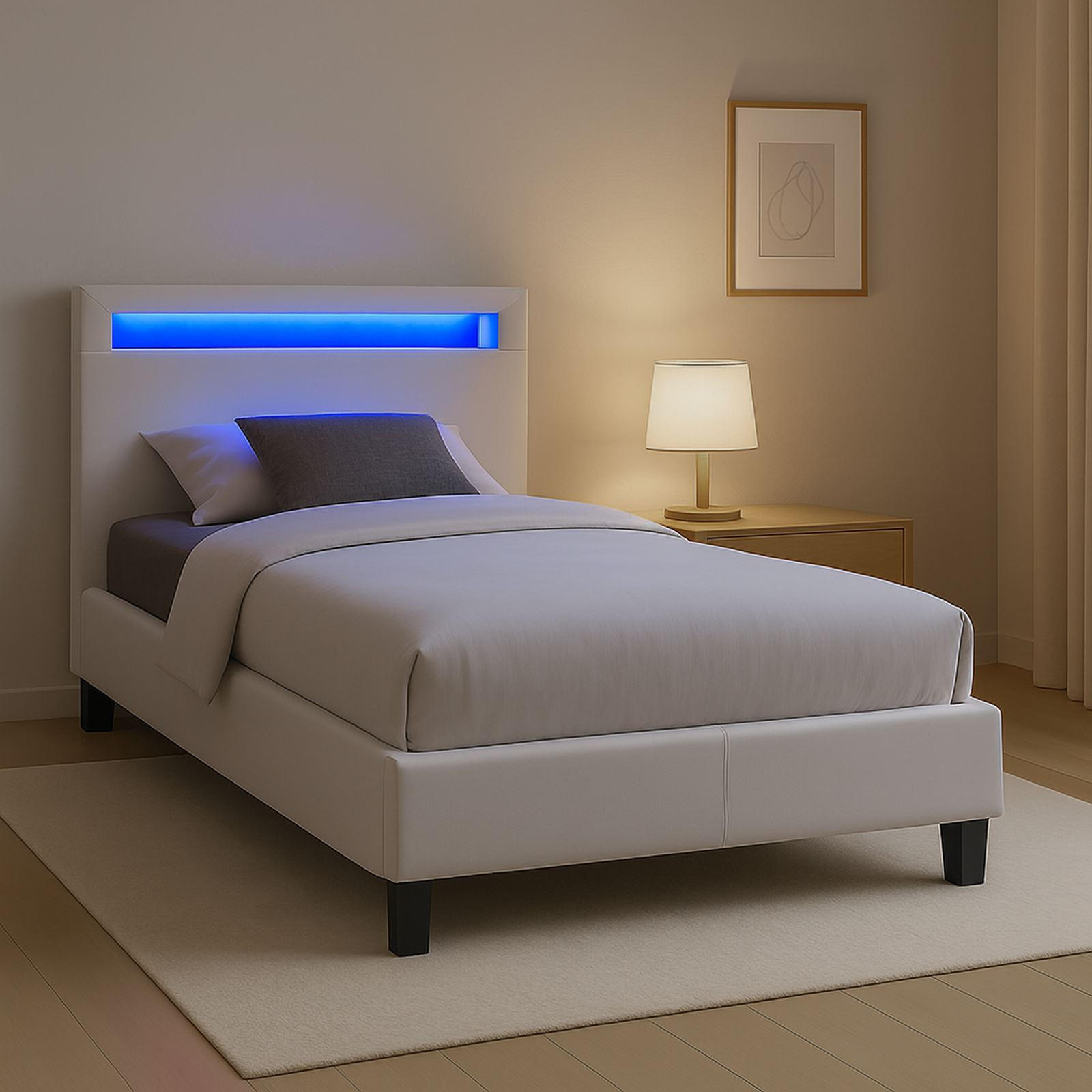 POLSTERBETT MIT LED HIMALAYA 90X200 CM - Weiß, Textil (90/200cm) - CARO-Möbel