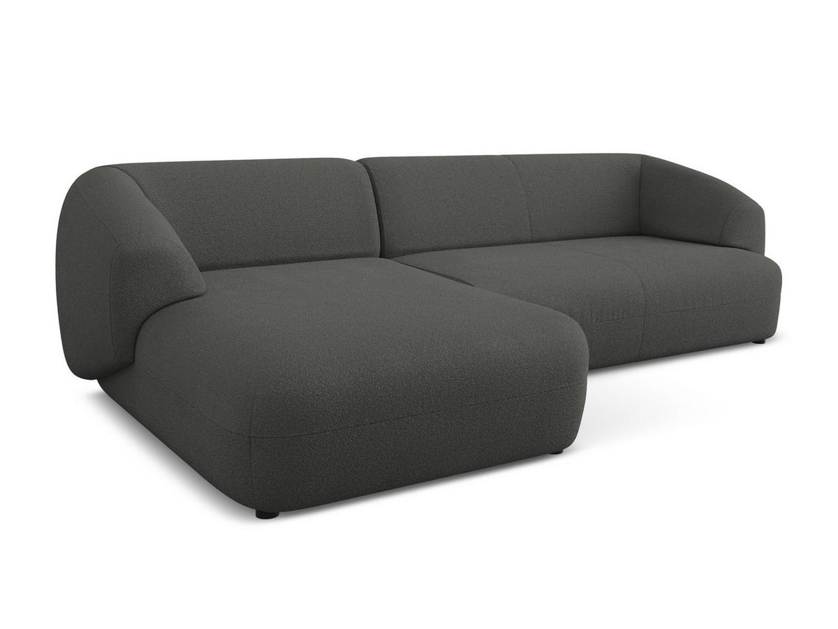 ECKSOFA Links Bouclé Stoff Grau - Schwarz/Graphitfarben, Kunststoff/Textil (156/280cm) - Makamii