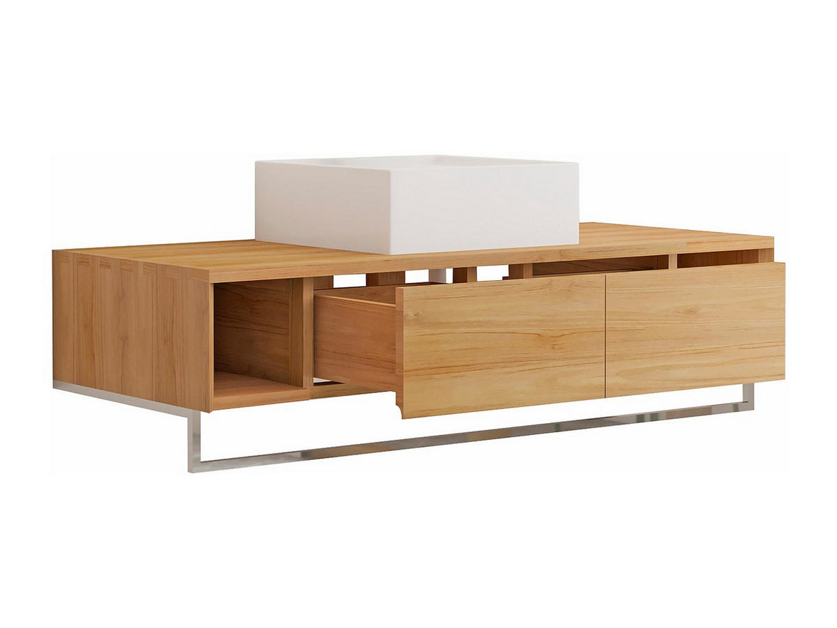 EINZELWASCHTISCH - 120 cmcm x 50 cmcm - Holz, Platte - Naturfarben Hell - KUPANG - Naturfarben, Holz (120/32/50cm) - Vente-Unique