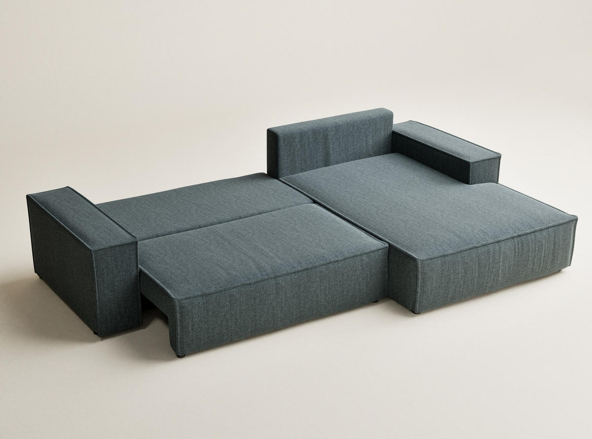 ECKSOFA Maze Blau Webstoff - Rechts Seite - Blau/Schwarz, Holz/Holzwerkstoff (294/185cm) - Maison de Reve