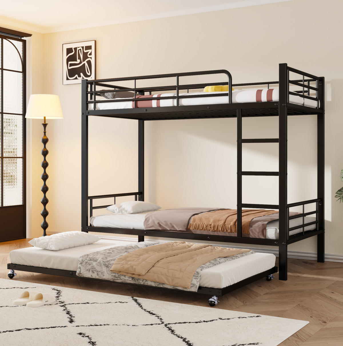 ETAGENBETT 90/200 cm aus Metall mit Ausziehbett Schwarz - Schwarz, Metall (90/190cm) - Modenvie